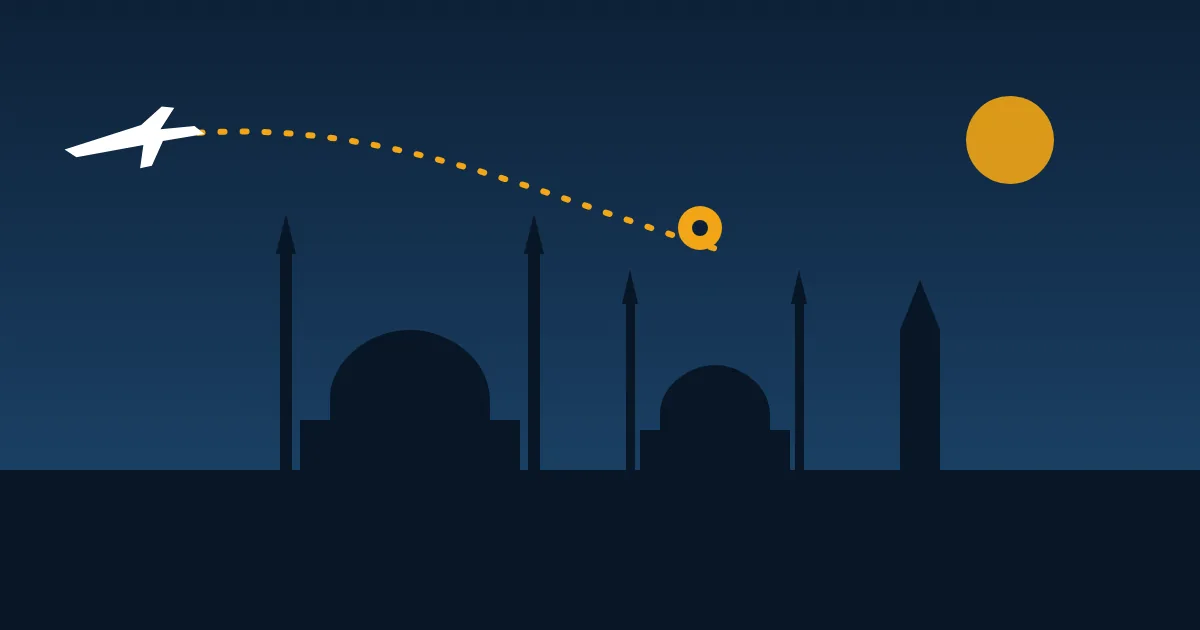 Plane flying from Istanbul Airport to the Sultanahmet skyline