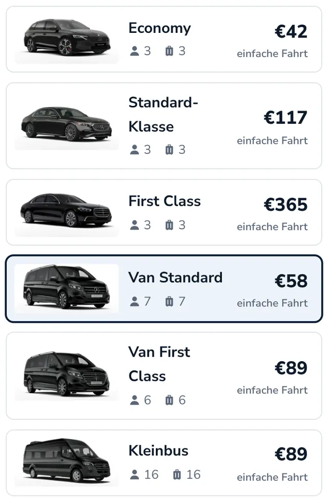 Fahrzeug wählen und Festpreis sehen