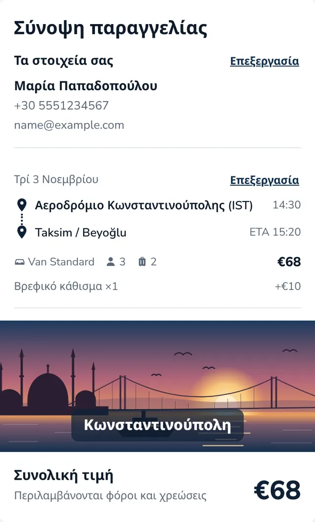 Ελέγξτε τη σύνοψη και στείλτε την κράτηση