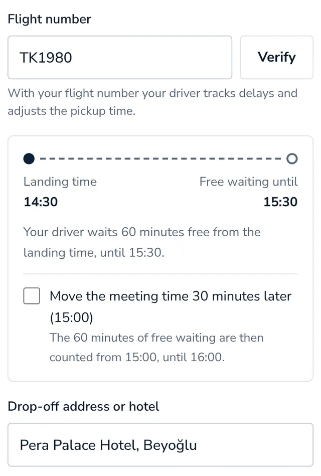Add your flight number and address
