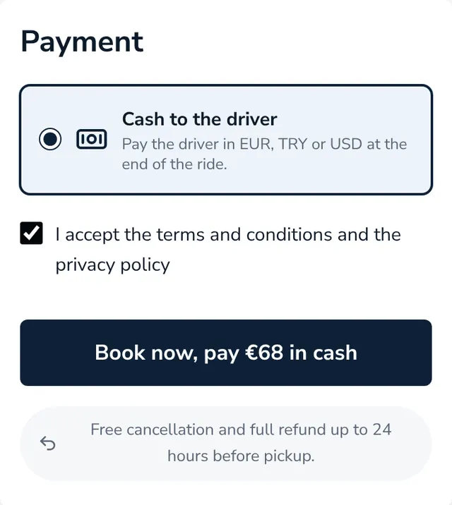 Check the summary and send your booking