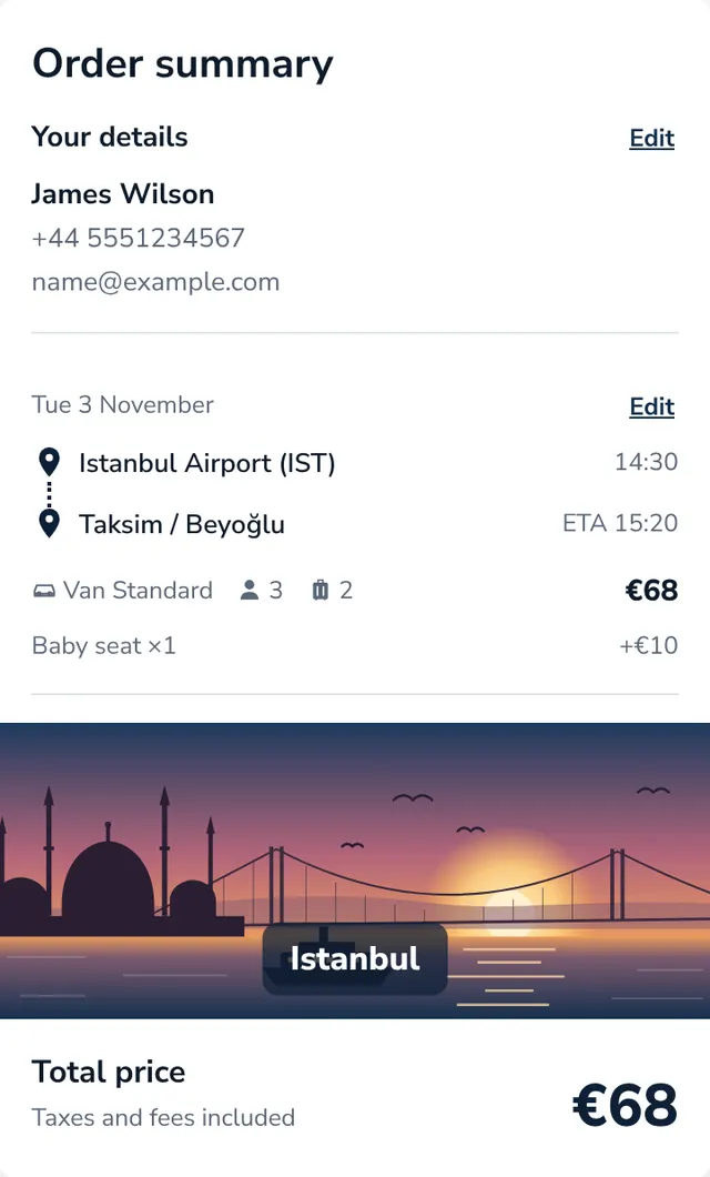 Check the summary and send your booking