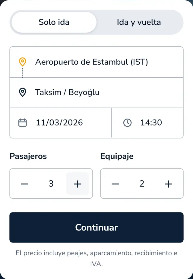 Elija ruta, fecha y pasajeros