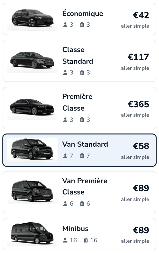 Choisissez votre véhicule, voyez le prix fixe