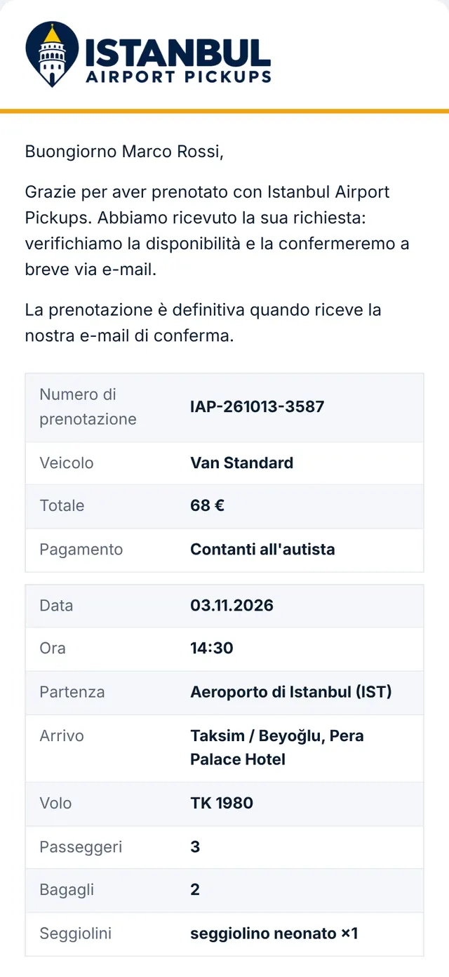 E-mail 1: abbiamo ricevuto la richiesta