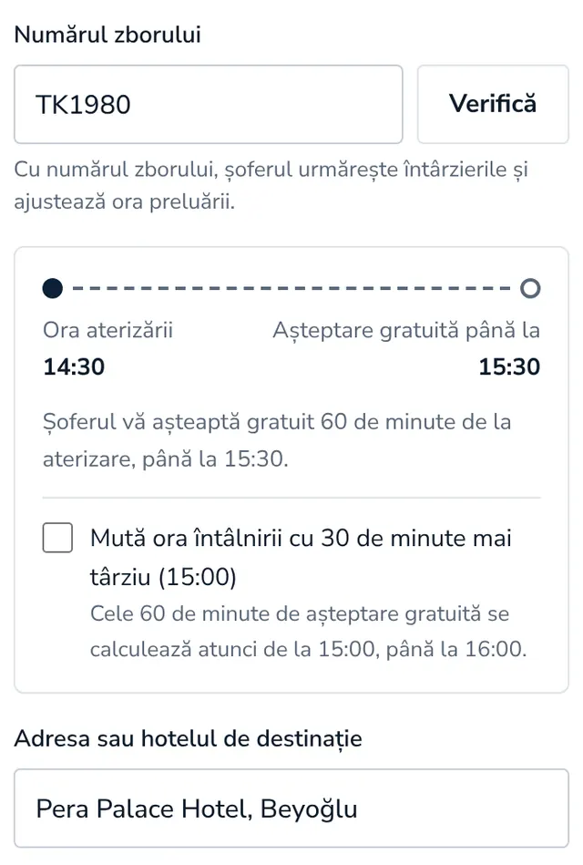 Adăugați numărul zborului și adresa