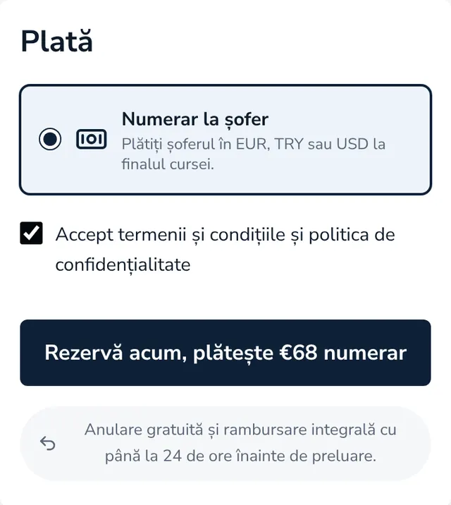 Verificați rezumatul și trimiteți rezervarea