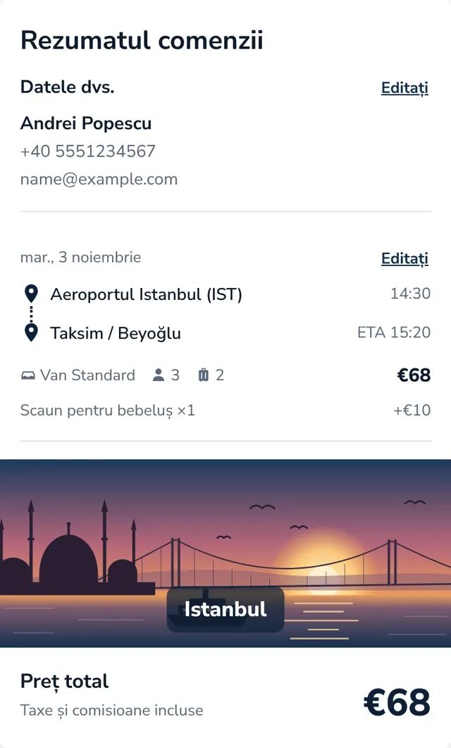 Verificați rezumatul și trimiteți rezervarea