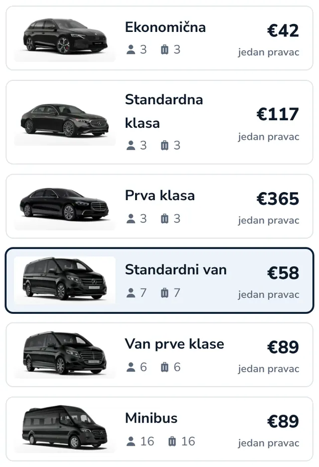 Izaberite vozilo i pogledajte fiksnu cenu