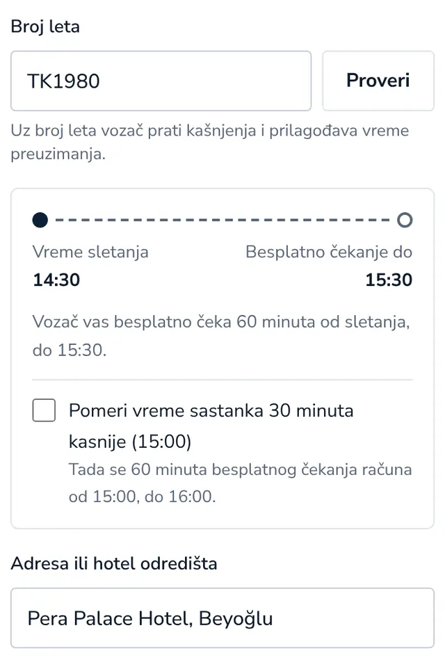 Dodajte broj leta i adresu