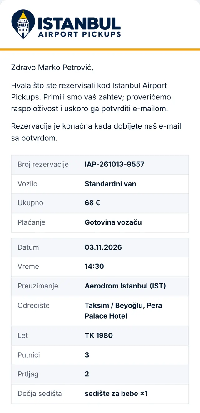 E-mail 1: primili smo vaš zahtev