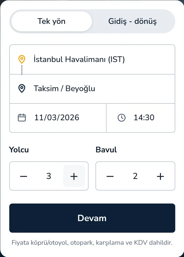 Güzergâhı, tarihi ve yolcu sayısını seçin