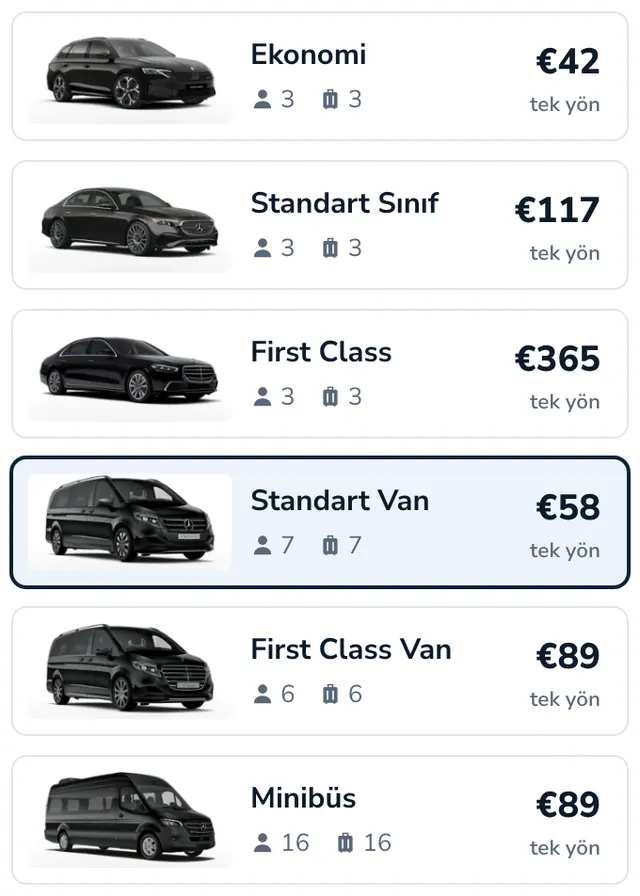 Aracınızı seçin, sabit fiyatı görün