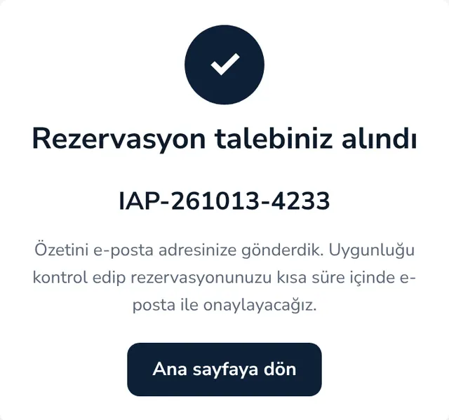 Rezervasyon talebiniz alındı