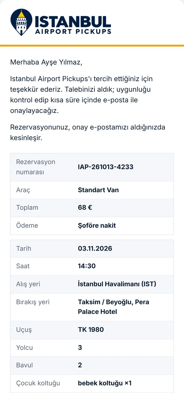 1. e-posta: talebinizi aldık