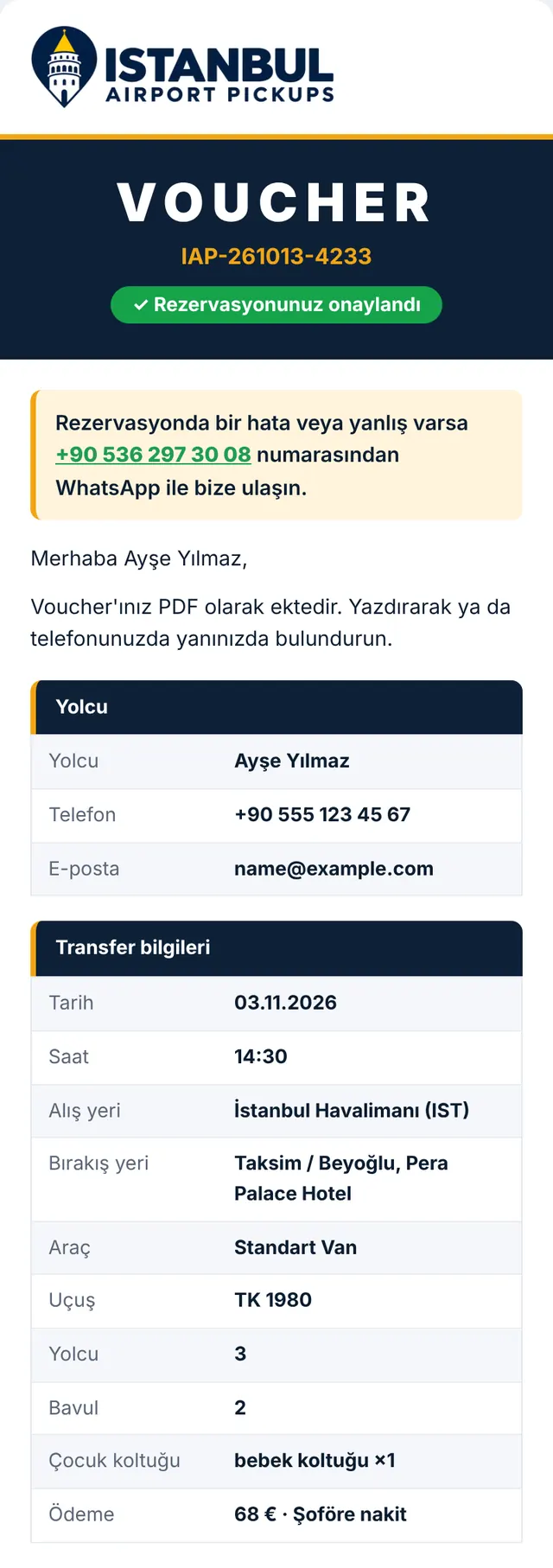 2. e-posta: rezervasyon onaylandı, voucher ekte